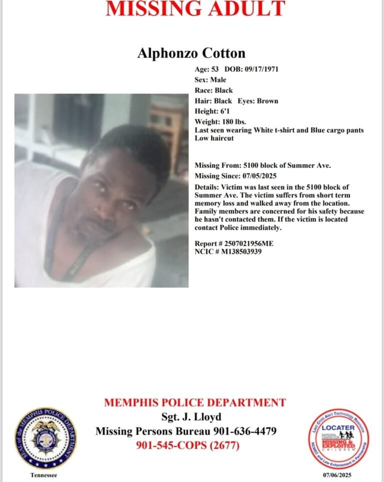 Alphonzo Cotton Missing: Missing Adult With Memory Loss - Memphis, TN