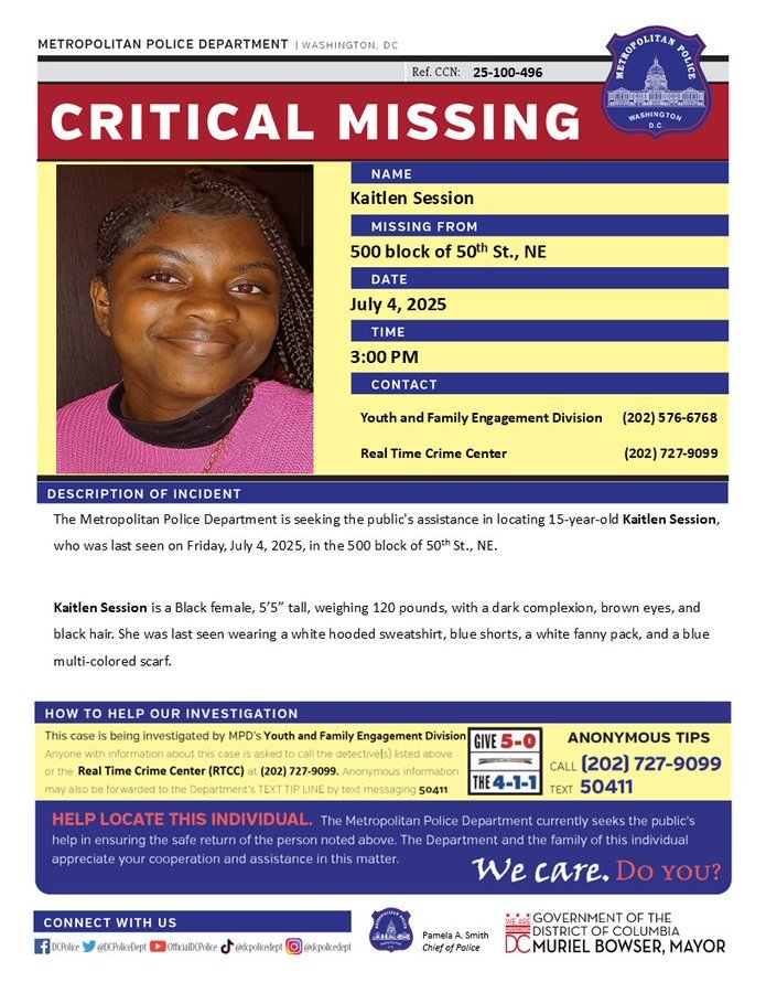 Kaitlen Session Missing: Urgent Search For Missing 15 Year Old - Washington, D.C.